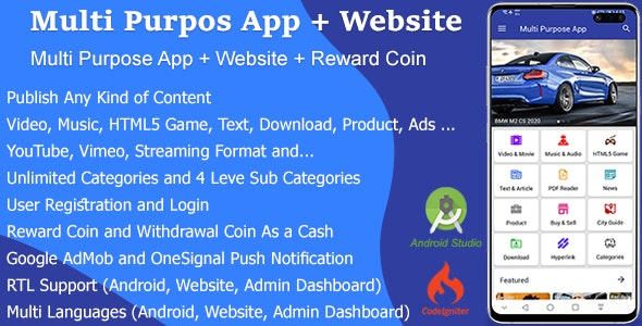 Multi Purpose App + Website + Reward Coin