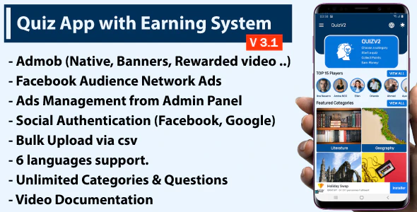 Quiz App with Earning System + Admin Panel