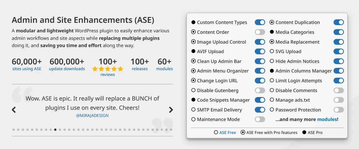 Admin and Site Enhancements (ASE) Pro